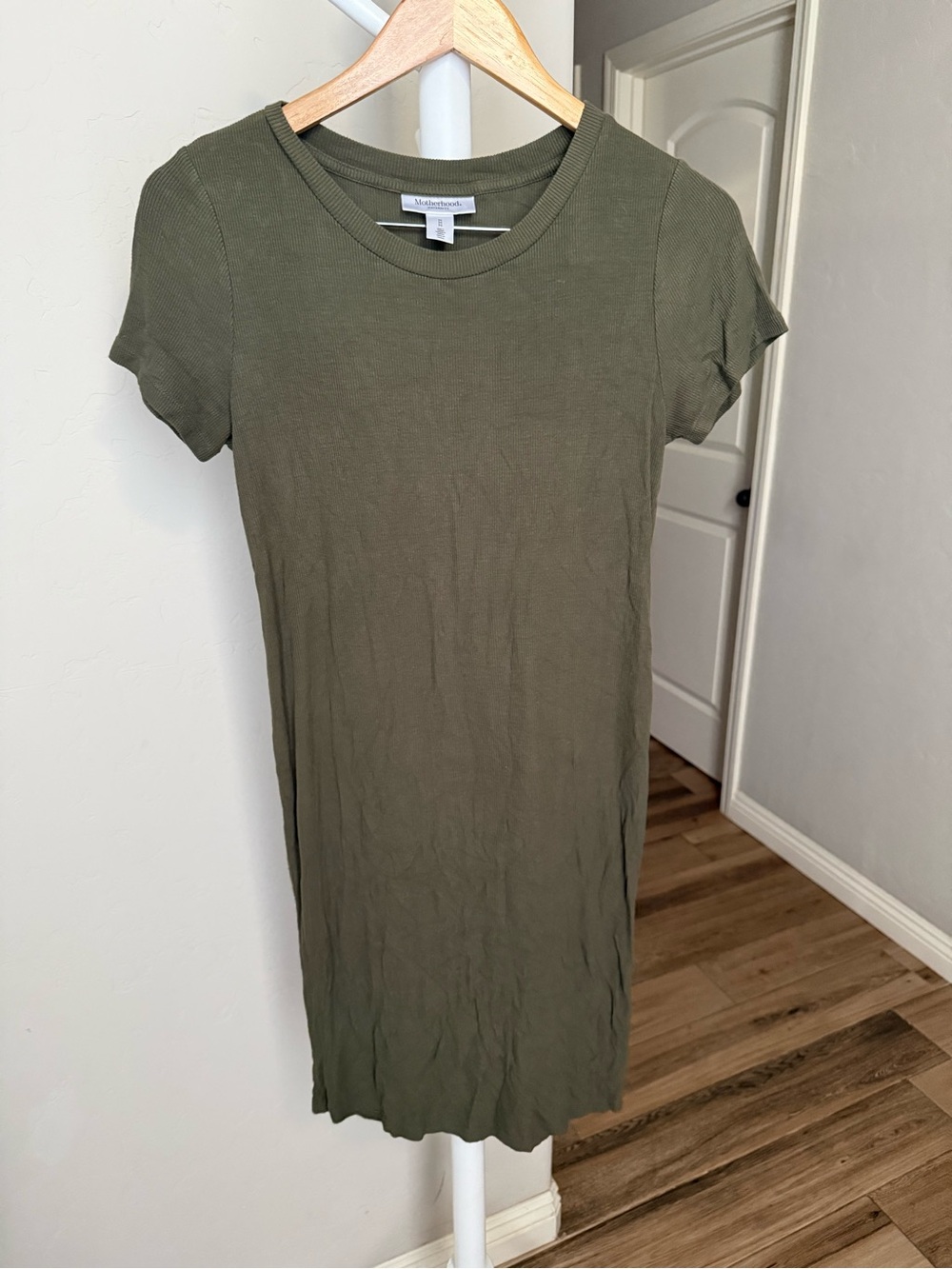 MOTHERHOOD MATERNITY womens olive green shirt dress sz Medium stretch